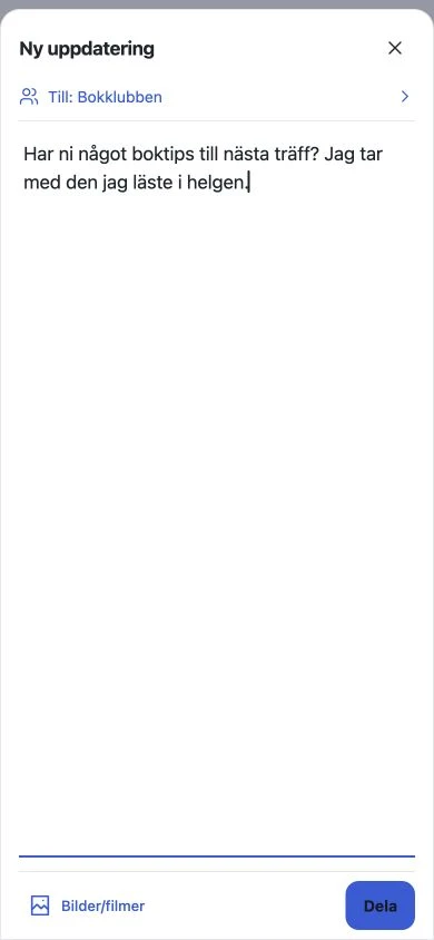 Writing an update for a selected group, using example text